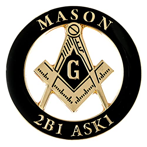 Image of Mason 2B1 ASK1 Round Masonic Auto Emblem - [Black & Gold][3'' Diameter]