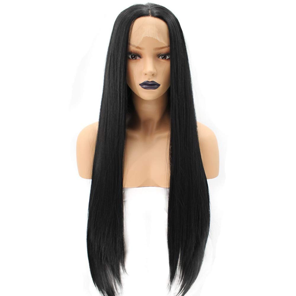 Perruque lace front longue 26 pouces en cheveux lisses noirs pour femme