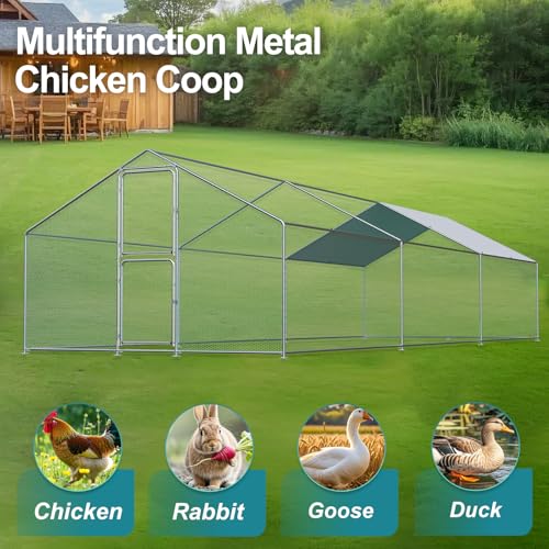 Airynee Large Chicken Coop, Chicken Coops for 30 Chickens, Chicken Runs for Yard with Water Poof & UV Resistance Cover, Spire Roof Chicken Coop Run with Double Lockable Doors for Outdoor Backyard - Thumbnail 2