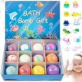 Bombe da bagno per bambini, 12 pezzi/set Bombe da bagno con giocattoli all'interno, Palla per bambini da 2 pollici con simpatici giocattoli di animali, Forniture per il a bolle colorate, Blu