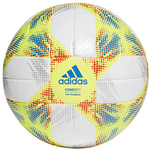 adidas CONEXT19 TTRN Balón de Fútbol, Hombre, Top:White/Solar Yellow/Solar Red/Football Blue Bottom:Silver Met, 5