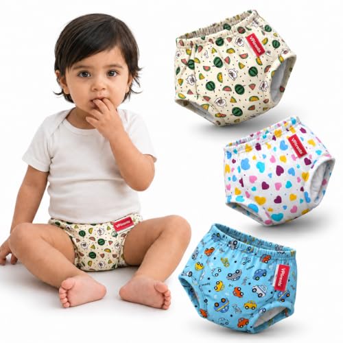 VParents Padded Underwear for Babies and Toddlers with 3 Layers of Cotton Padding Potty Training Pull Up & Diaper-Free Time Pack of 3 (1-2 years) Fruitie car and heart111172