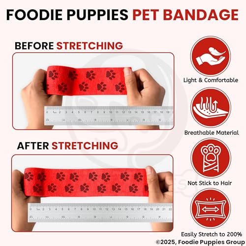 Image of Foodie Puppies 2-Inch Self-Adhesive Kinesiology Pet Bandages - (12 Rolls, Small, 1.8M Each) | Waterproof, Elastic, Breathable Wrap for Dogs, Cats, and Humans | Wound Care, First Aid, Injury Recovery