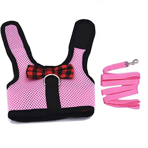 Image of Rabbit Harness with Leash Adjustable Soft Mesh Vest Harness for Bunny Kitten Guinea Pig Rat (S, Pink)