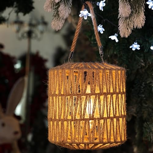 Cooo Large Solar Rope Lantern Outdoor Hanging – Handwoven Jute