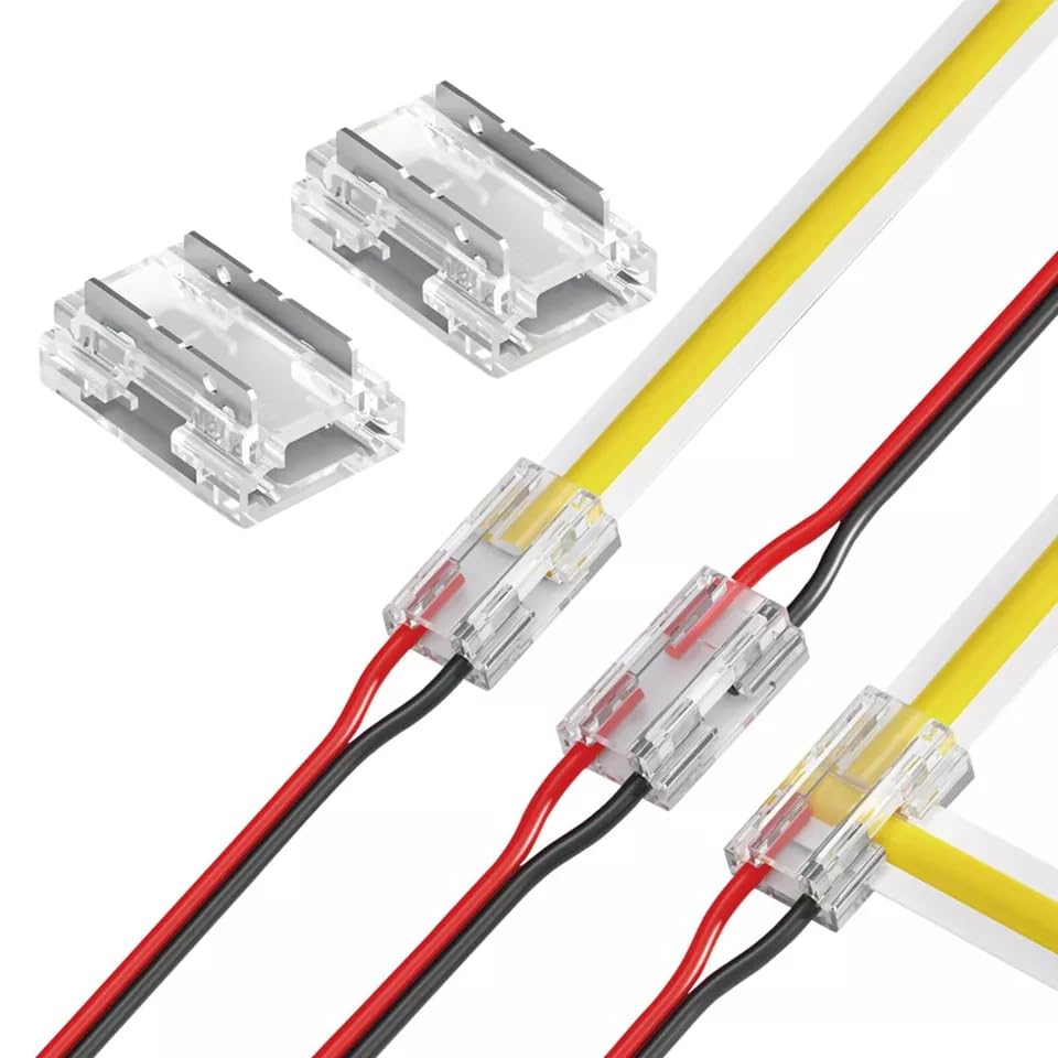 Amefil 2-pin 5mm Strip Light Connector with 20 Packets of COB LED Strip Light Ribbon for Strip Wire soldered Connector