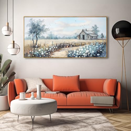Wall Art Nature Scenery Rustic Wall Decor Farmhouse Barn Canvas Painting Wildflower Floral Wall Art for Bedroom Living Room Dining Room Home Office Decor 20"x40"(50CMx100CM)(50CMx100CM) with Framed by YOUKUART - Image 4