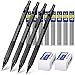 Set di Matite Meccaniche, 4 Pezzi Matite Meccaniche Automatiche in Metallo, 8 Pezzi HB Matite Porta Ricariche Sostituibili e 2 Pezzi Gomma per Casa, Scuola, Ufficio (Nero, 0.7 mm)