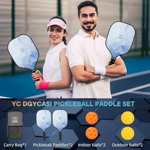 Image of Pickleball Paddles Set of 2 or 4, USAPA Approved Pickleball Paddles Set with 4 Pickle Balls and Carry Bag, Fiberglass Rackets 2 Pack Gifts for Beginners&Pros (Light Blue)