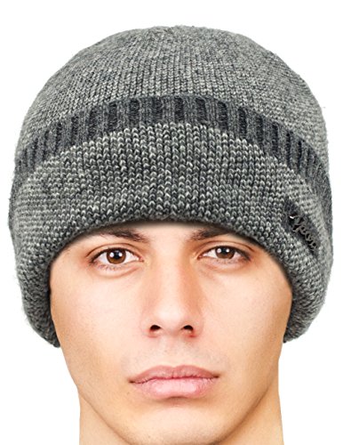 Dahlia Men's Skullies & Beanies, Wool, Cable Knit Winter Hat, Fleece Lined, Gray