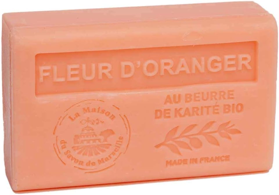 Maison du Savon de Marseille - French Soap made with Organic Shea Butter - Orange Blossom Fragrance - 125 Gram Bar