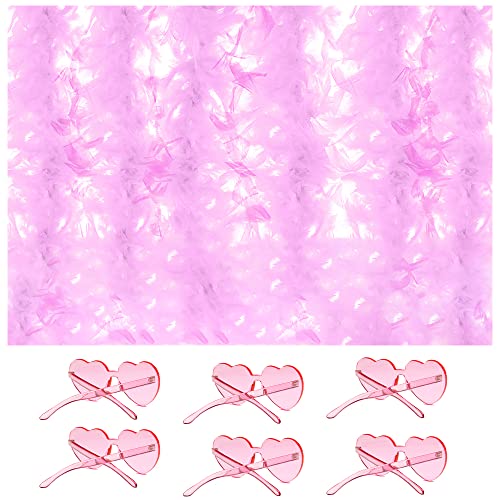 LIULIUBTY Colored Feathers 6 Pcs Flapper Colorful Feather Boas 6.6ft for Party with Frameless Sunglasses Party Favor Carnival