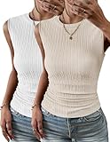 Zeagoo Women's 2 Pack High Neck Slim Fitted Basic Tank Top Knit Textured Sleeveless Blouses