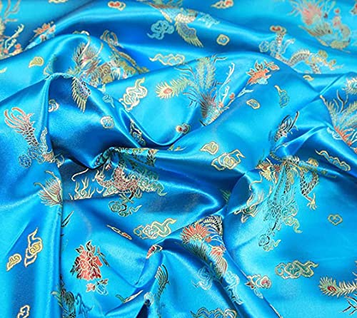 36" Wide Chinese Dragon Brocade Dress Fabric - Per Metre - Simply Sew Crafty™ (Turquoise)