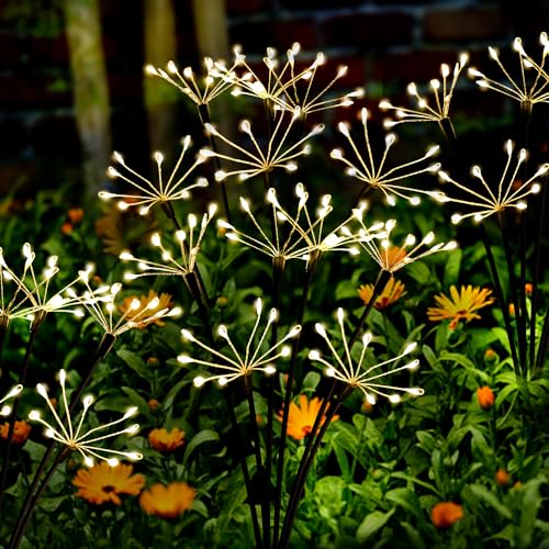 Solar Garden Lights 2 Pack Twinkling Solar Firework Lights with 2 Modes 120LED, Solar-Powered Light for Outside Yard Pathway Garden Decor Outdoor Waterproof, Gardening Gifts for Women Mothers Day,Warm by Kwaiffeo - Used condition - US$16.07