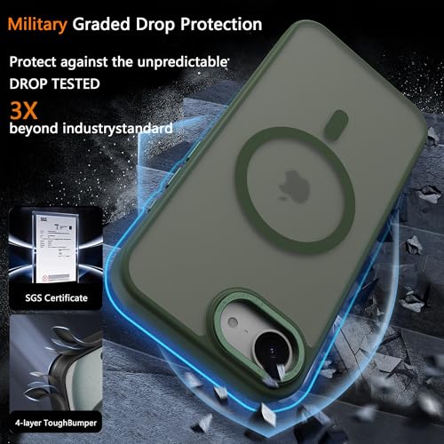 Image of Magnetic iPhone 16E /17e case,Compatible with Magsafe, Military-Grade Protection,Slim Translucent Matte Shockproof with Anti-Scratch Anti-Fingerprint Phone Cover (blackish green, iPhone 16E /17e)