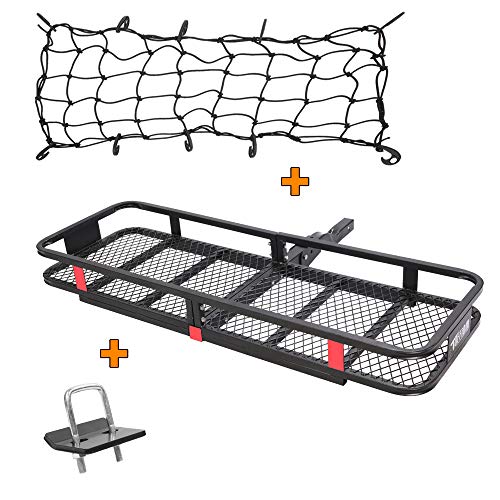 TUFFIOM Upgraded Hitch Mount Cargo Carrier (60"x20"x6") w/Net & Stabilizer, Hauling 500 Lbs