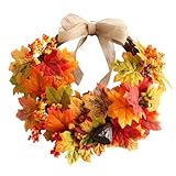 Türkranz Herbst Deko | 45CM Herbstdeko Herbstkranz Haustür mit Herbstblätter Beeren, Künstliche Herbstkranz Hängende für Herbst Dekoration, Wand, Fenster, Innen Außen (A)