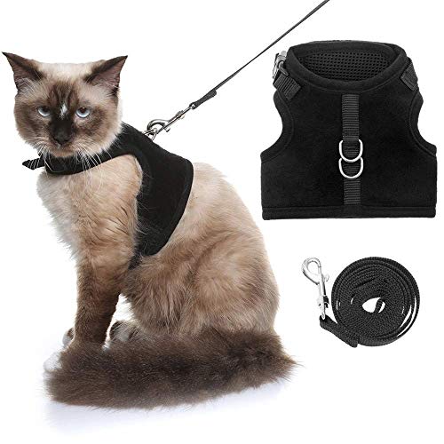 Escape Proof Cat Harness and Leash for Walking, Adjustable Soft Vest Harness for Cats Black Medium
