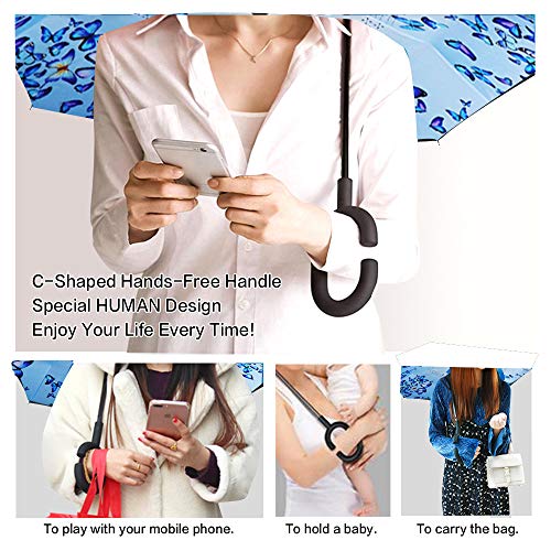 Image of MRTLLOA 40 /49 /56 Inch Oversize Windproof Inverted Reverse Upside Down Umbrella, Golf Size Rain Umbrella, Double Layer, C-Shaped Handle for Men, Women and Kids (Orchid Butterfly, 49 Inch)