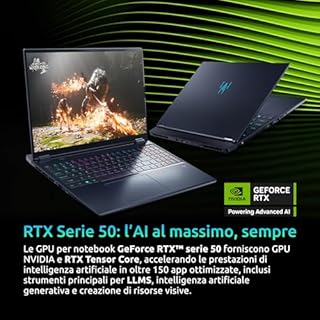 Acer Predator Helios Neo 16s Ai, Pc Gaming Portatile, Intel Ultra 9 275HX, GeForce RTX 5070Ti 12GB, RAM 32GB DDR5, SSD 2TB (2x1Tb), Display 16" Oled 240Hz, Thunderbolt 4, WiFi 6E, Tastiera RGB, Win 11