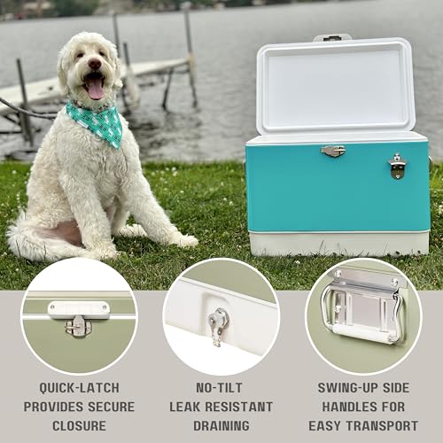 Image of FSE Hard-Sided 54 Qt. / 80 Can Metal Cooler | Durable outdoor beverage cooler with latch closure, bottle opener and side handles. Ideal for picnic or tailgate use