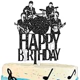 Happy Birthday Cake Topper Music rock pop Theme Black Glitter Decor Picks for Beatlemania Party Decorations Supplies