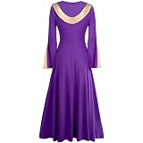 Vestido de adoración litúrgica de oro metálico para mujer, acampanada, manga larga, ajuste holgado, longitud completa, amplio, túnica de baile, vestido de bloque de color, disfraz de ballet, morado, dorado, talla L, Púrpura-dorado