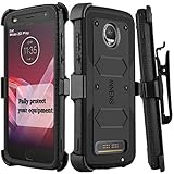 Innens Compatible Moto Z2 Force/Z Force 2017 / Moto Z2 Play Case, Hybrid Heavy Duty Anti-Scratch Shockproof Protective Case with Kickstand Belt Clip Compatible Moto Z2 Play (Black)