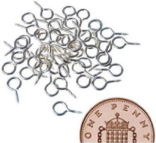 50 x Small Tiny Mini Eye Pins Eyepins Hooks Eyelets Screw Threaded Silver 8mm