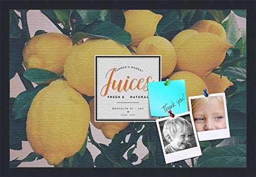 PinPix Decorative pin Cork Bulletin Board Made from Canvas, Recipe Board with Lemon Tree Printed at 24x16 Inches and Framed in Satin Black (PinPix-Group-36)