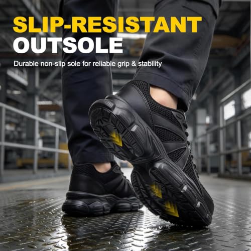 Hogent Steel Toe Shoes for Men Women, Non-Slip Work Safety Sneakers Black | Puncture proof midsole, wear resistant cushioned outsole, lightweight breathable mesh for construction warehouse factory - image 6