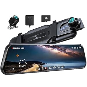 P10 2.5K Rear View Mirror Camera, 10” Mirror Dash Cam Smart Driving Assistant w/ADAS and BSD, Front and Rear Camera for Cars Trucks, Night Vision, Voice Control, Parking Mode, 32GB Card&GPS