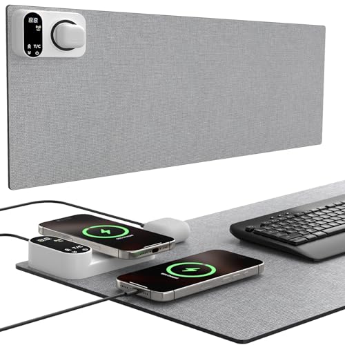 Heated Mouse Pad, 3-in-1 Charging, Large 31.5"x13", Grey