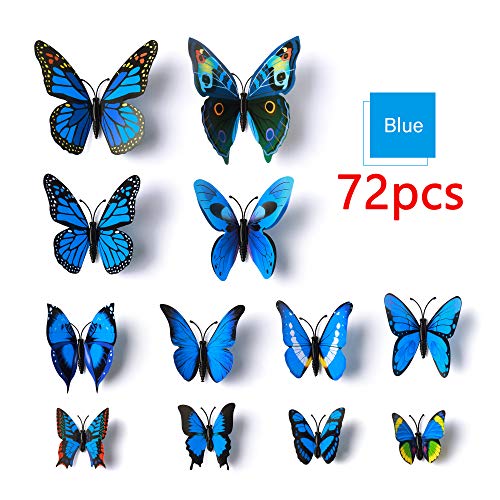 Livegallery 72 Pcs Blue Removable 3D Diy Beautiful Butterfly Wall Decals Blue Butterflies Art Decor Wall Stickers Murals For Kids Baby Boy Girls Bedroom Classroom Offices (Blue) #TOP2