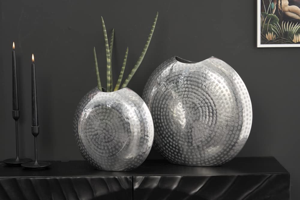 Elegantes Vasen 2er Set Oriental 44cm Silber Hammerschlag Design Vase Dekovasen Wohnaccessoire Dekoration