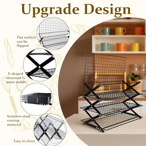 4 Tier Collapsible Cooling Rack, Adjustable Stackable Stainless Steel Baking Rack with Leak-Proof Mesh & X-Shaped Structure, Dishwasher Safe for Cookies, Bread, Pastries by Dualshine - Image 5