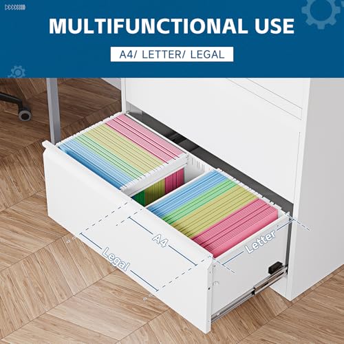 PEUKC 2-Drawer Metal File Cabinet, Lateral Vertical Filing Cabinets for Home Office, Locking File Cabinet with Storage Shelves, Legal/Letter/A4 Size Office File Cabinet, (White, Assemble Required)