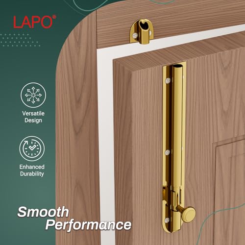 Image of LAPO 8 Inch Aluminium Tower Bolt for Main Door, Bathroom & Bedroom, Reliable Door Latch Sturdy Chitakni Latch with Fittings (Gold Finish, Pack of 1)