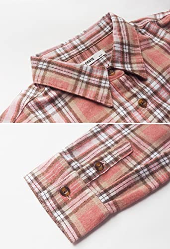 Solocote Girls Long Sleeve Flannel Plaid Shirt Button Down Cotton Blouse Loose Soft Tops, Sln2116-Pink-9-10Y #TOP3