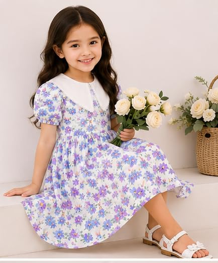 Image of TAGAS Girls Floral Frock Dress with Bow | Sleeveless Princess Dress with Front Pockets | Elegant Birthday, Wedding Dress for Girls
