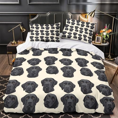 Parure de lit microfibre résistante et super douce 200x200 motif 3D Labrador noir
