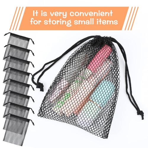 8Pcs Small Mesh Bags 6.3x4.3 inch Portable Mesh Drawstring Bag for Travel Stuff Toy Sports Outdoor Activities Kitchen Favor (Black)4