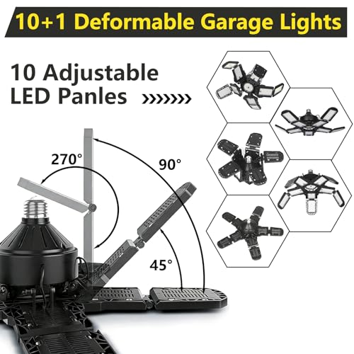 ELIVERN 2Pack 300W LED Garage Light, 30,000LM High Output Ceiling Shop Light with 10+1 Adjustable Panels, 6500K Daylight E26/E27 Screw-in Industrial Lighting for Garage Workshop Basement Utility Room by ELIVERN - Used condition - Image 5
