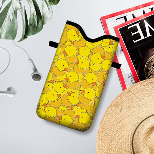 Image of Neoprene Cell Phone Sleeve Pouch Case Bag with Crossbody Strap Neck Lanyard for Women 7.1 X 3.9 in Yellow Duck