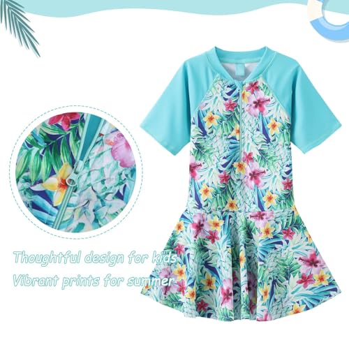 Image of Girls One Piece Swimsuits Short Sleeve Swim Dress for Girls Hawaiian Skirted Bathing Suit Summer Swimwear 3-16 Years