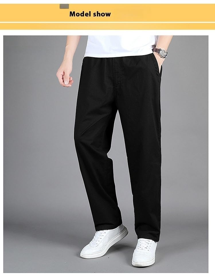 Puliam Mens Stretch Pants, Flex Fit Zipper-Pocket Durable Pants Men's Stretch Cargo with Elastic Waist2