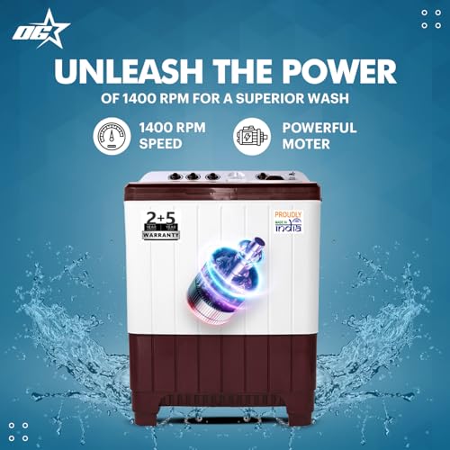 Image of OG Star Smart Choice 10.5 Kg Semi-Automatic Top Load Washing Machine | 1400 RPM Powerful Motor | 3D Rollers | Dual Waterfall | Built-in Detergent Box | Heavy Duty Performance