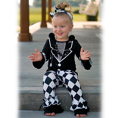 Image of HINTINA Toddler Baby Girls Halloween Thanksgiving Outfits Bell Bottom Flared Pants Set