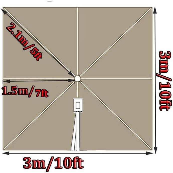 Sombrilla de repuesto cuadrada voladiza para patio 2,5 m lona gris parasol jardin 8 varillas 6